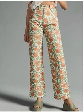 ROLLA'S Floral Wide Leg Pants in Cream, Green & Orange